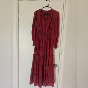 MSK Long Sleeve S Maroon Ruffled Dress. WORN ONCE